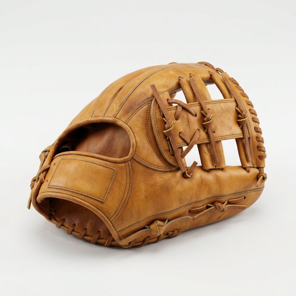 Soft-lit 3D render of a tan leather baseball glove on a plain white background